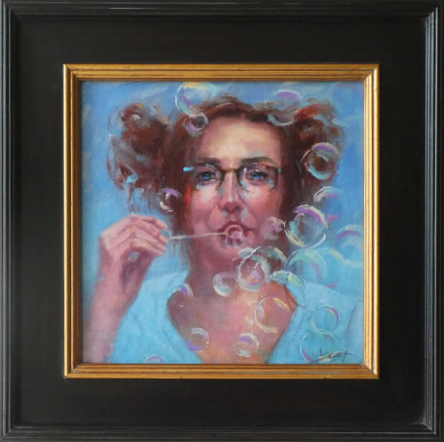 Click to view detail for Blue Eyes and Bubbles 12x12 $725